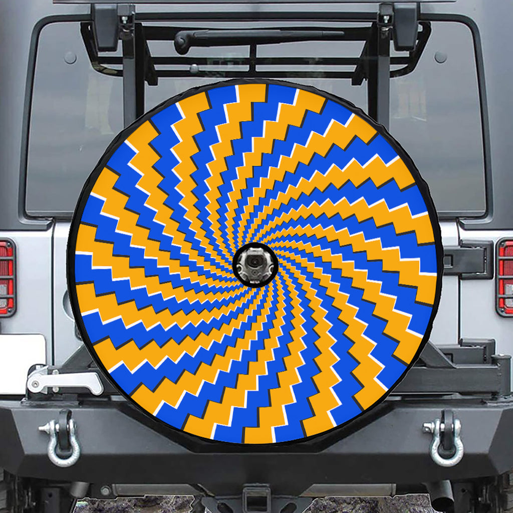 Yellow Spiral Moving Optical Illusion Tire Cover With Camera Hole