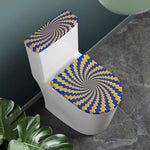 Yellow Spiral Moving Optical Illusion Toilet Lid And Tank Cover Set