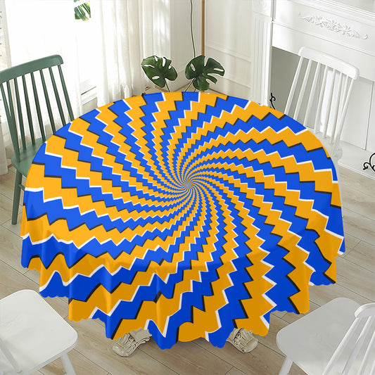 Yellow Spiral Moving Optical Illusion Waterproof Round Tablecloth
