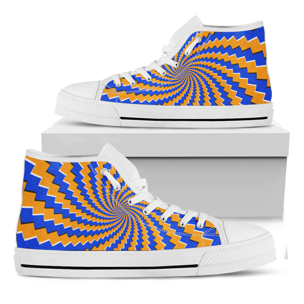 Yellow Spiral Moving Optical Illusion White High Top Sneakers