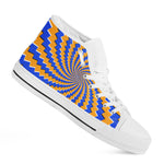 Yellow Spiral Moving Optical Illusion White High Top Sneakers