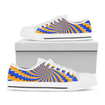 Yellow Spiral Moving Optical Illusion White Low Top Sneakers