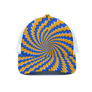 Yellow Spiral Moving Optical Illusion White Mesh Trucker Cap