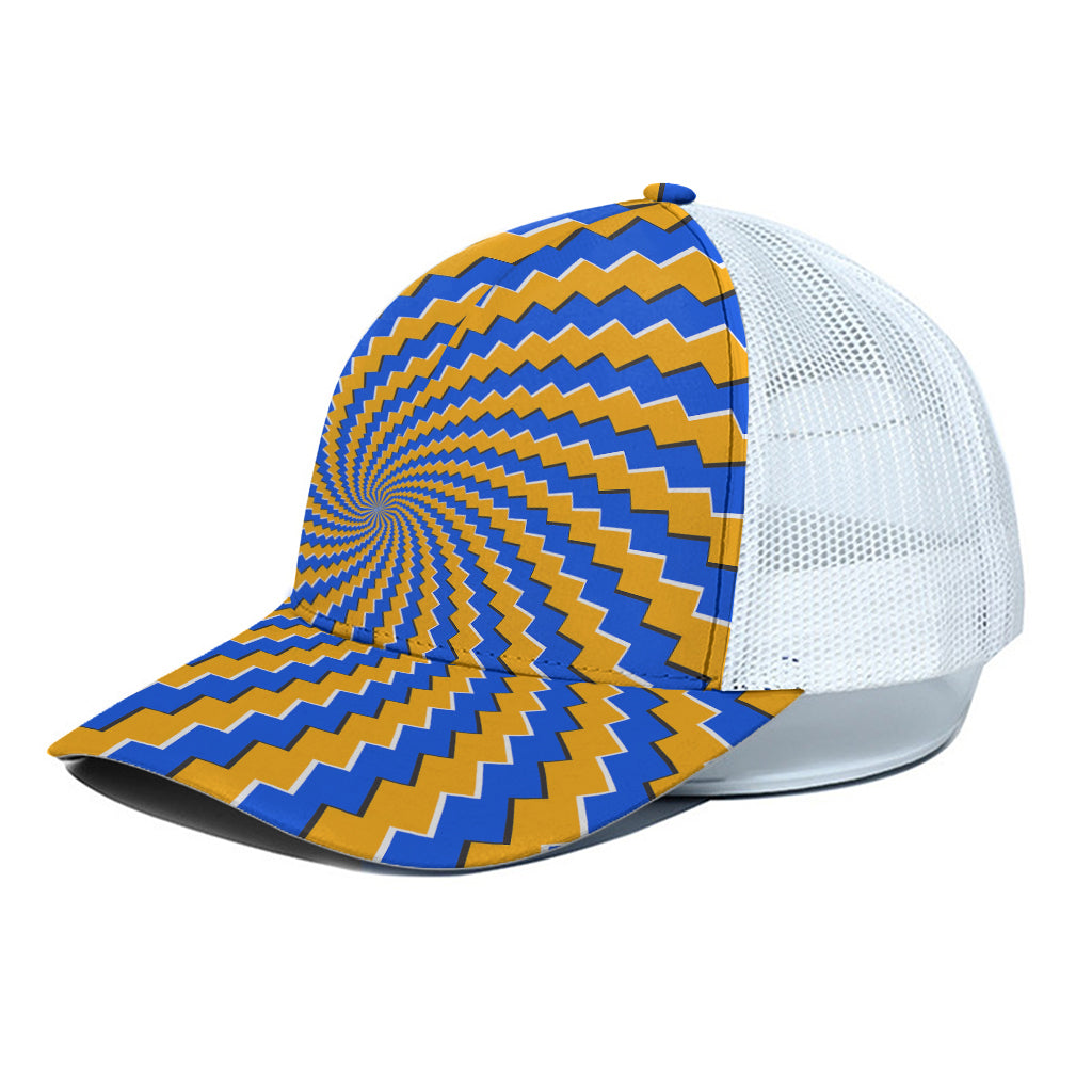 Yellow Spiral Moving Optical Illusion White Mesh Trucker Cap