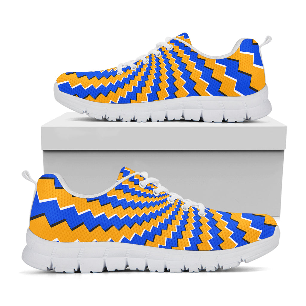 Yellow Spiral Moving Optical Illusion White Running Shoes