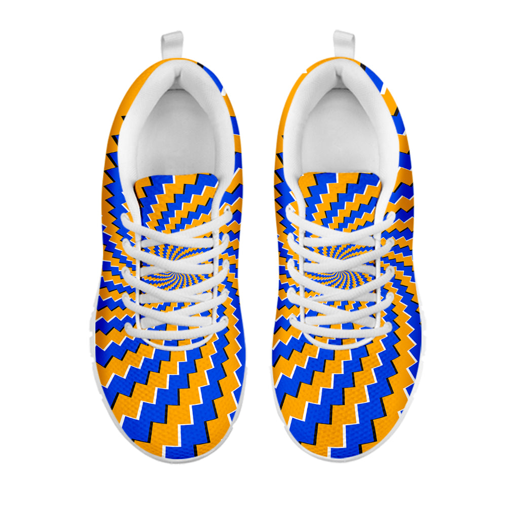 Yellow Spiral Moving Optical Illusion White Running Shoes