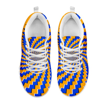 Yellow Spiral Moving Optical Illusion White Running Shoes