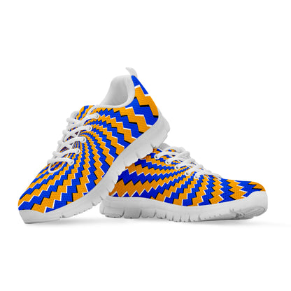 Yellow Spiral Moving Optical Illusion White Running Shoes