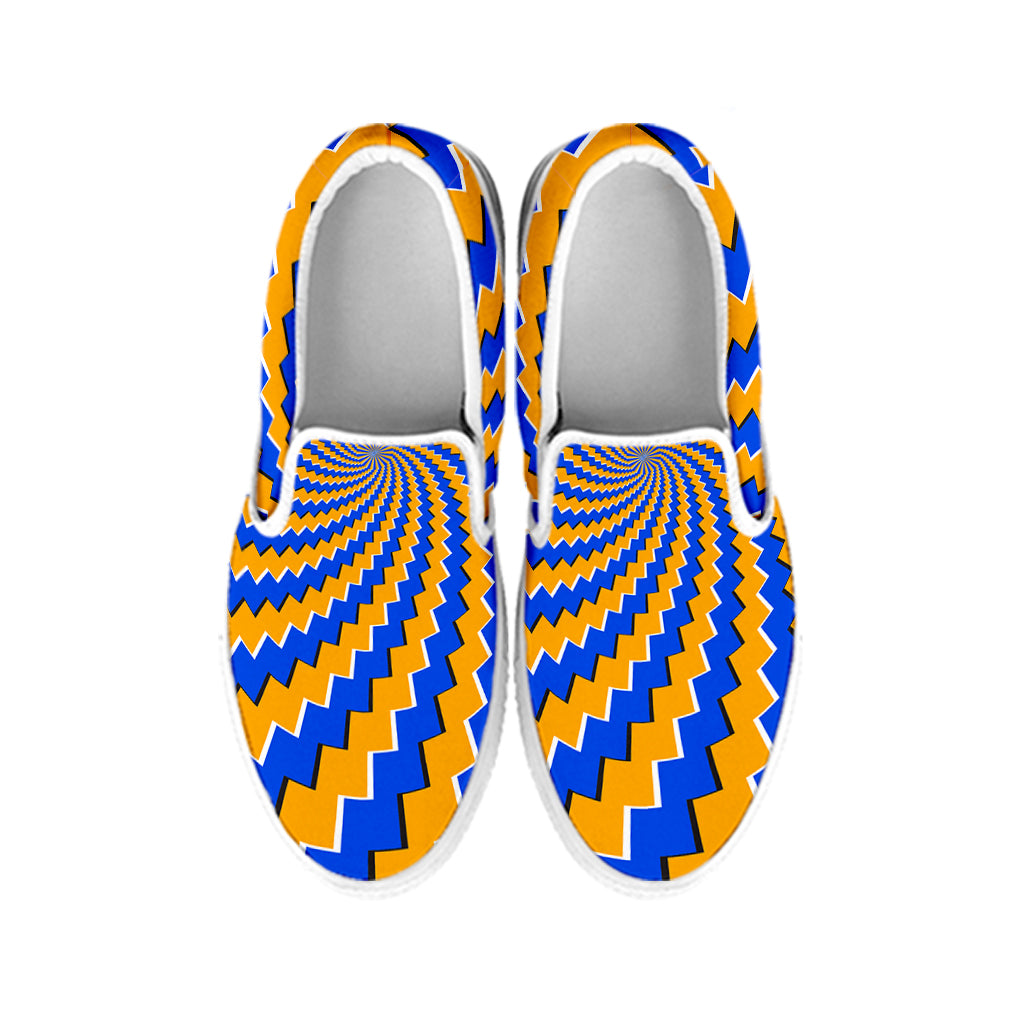 Yellow Spiral Moving Optical Illusion White Slip On Sneakers