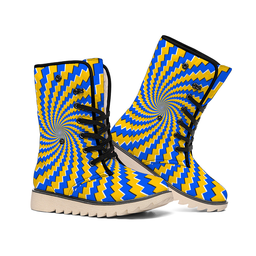 Yellow Spiral Moving Optical Illusion Winter Boots