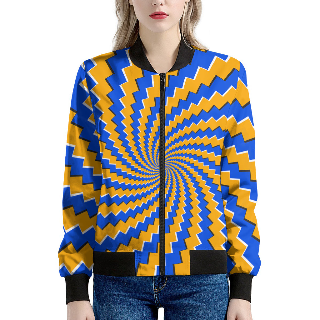 Yellow Spiral Moving Optical Illusion Women's Bomber Jacket