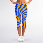 Yellow Spiral Moving Optical Illusion Women's Capri Leggings