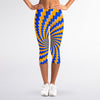 Yellow Spiral Moving Optical Illusion Women's Capri Leggings