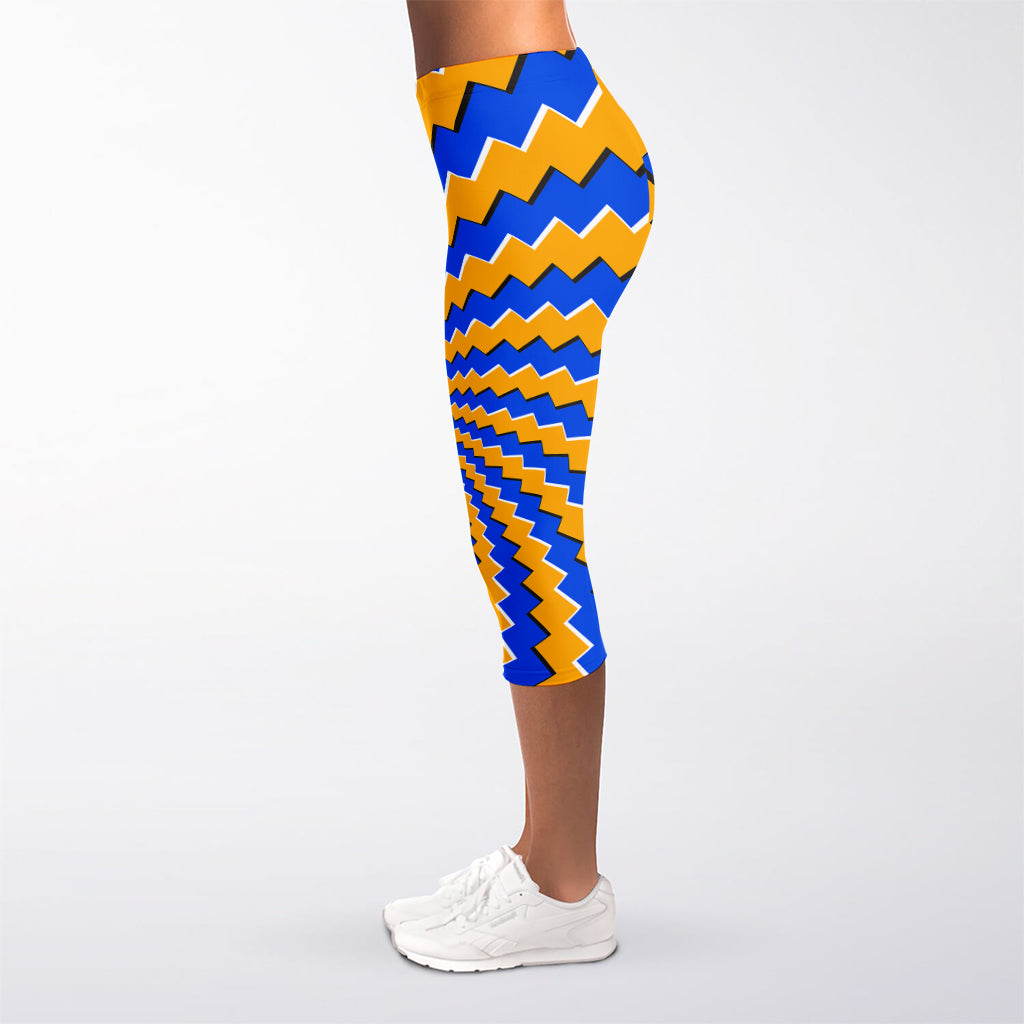 Yellow Spiral Moving Optical Illusion Women's Capri Leggings