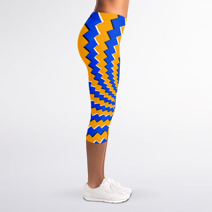 Yellow Spiral Moving Optical Illusion Women's Capri Leggings