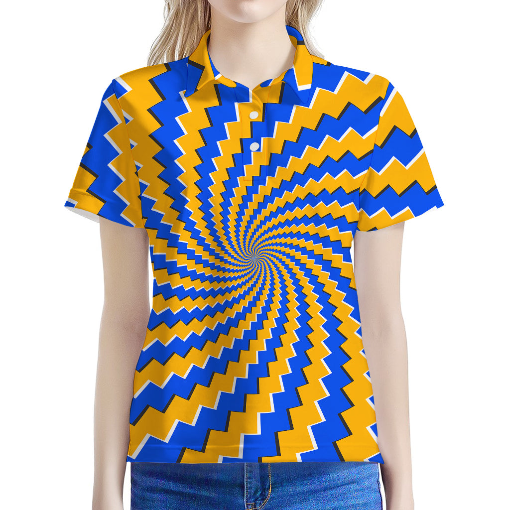 Yellow Spiral Moving Optical Illusion Women's Polo Shirt