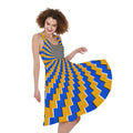 Yellow Spiral Moving Optical Illusion Sleeveless Knee Length Dress