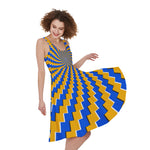 Yellow Spiral Moving Optical Illusion Women's Sleeveless Dress