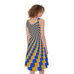 Yellow Spiral Moving Optical Illusion Women's Sleeveless Dress