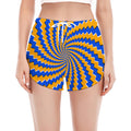 Yellow Spiral Moving Optical Illusion Women's Split Running Shorts