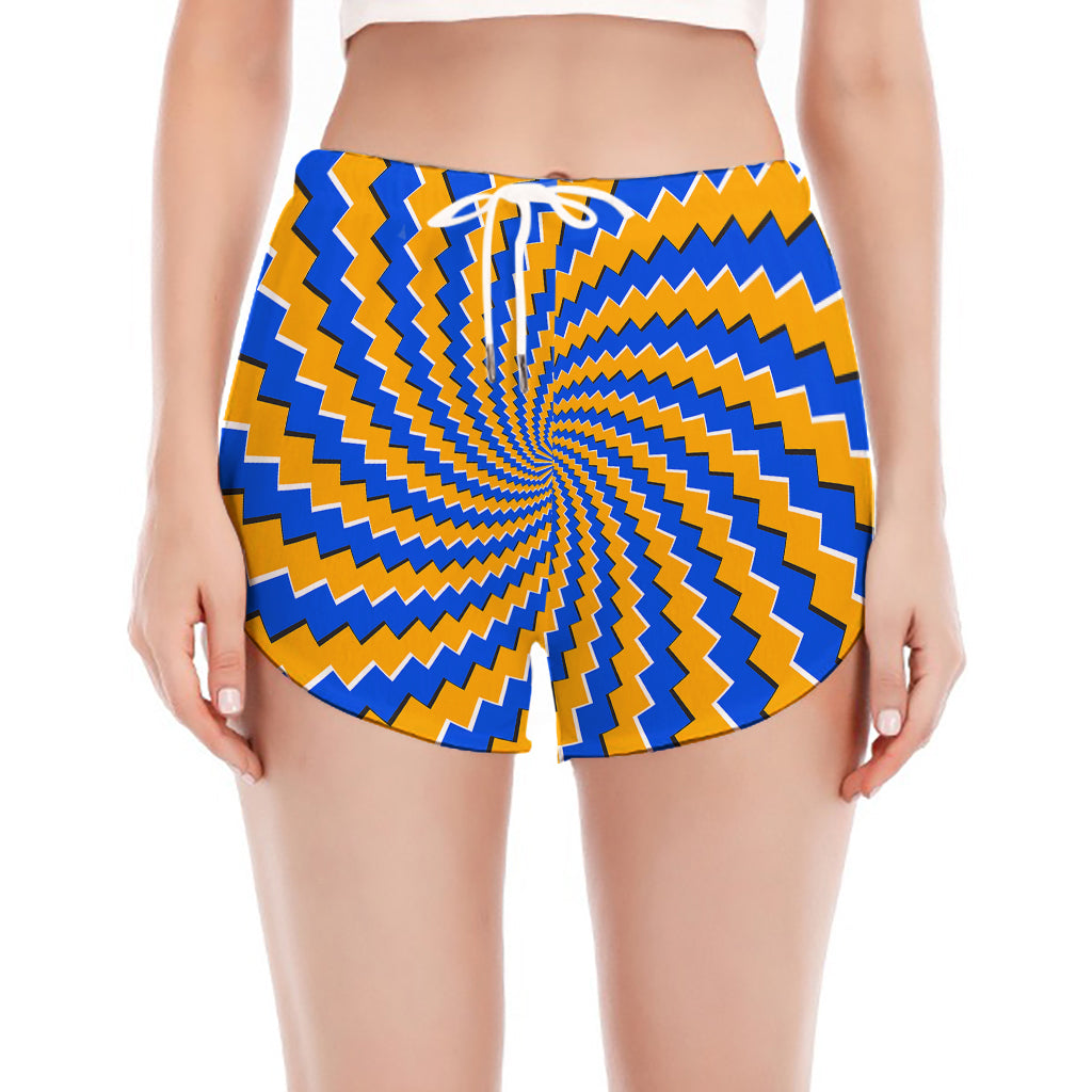 Yellow Spiral Moving Optical Illusion Women's Split Running Shorts