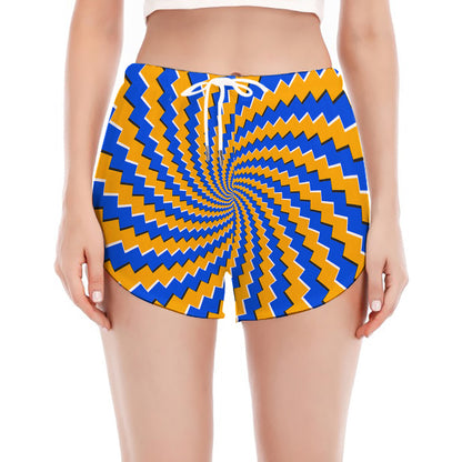 Yellow Spiral Moving Optical Illusion Women's Split Running Shorts