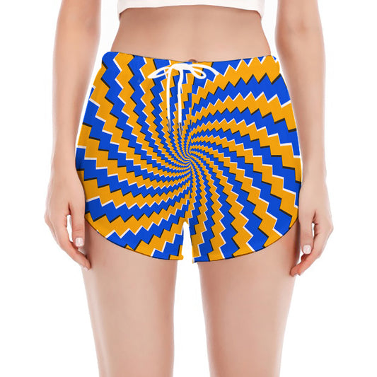 Yellow Spiral Moving Optical Illusion Women's Split Running Shorts