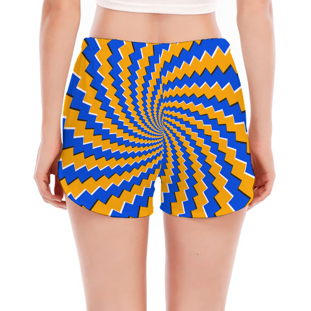 Yellow Spiral Moving Optical Illusion Women's Split Running Shorts