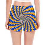 Yellow Spiral Moving Optical Illusion Women's Split Running Shorts