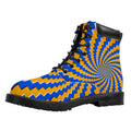 Yellow Spiral Moving Optical Illusion Padded Collar Lace Up Boots