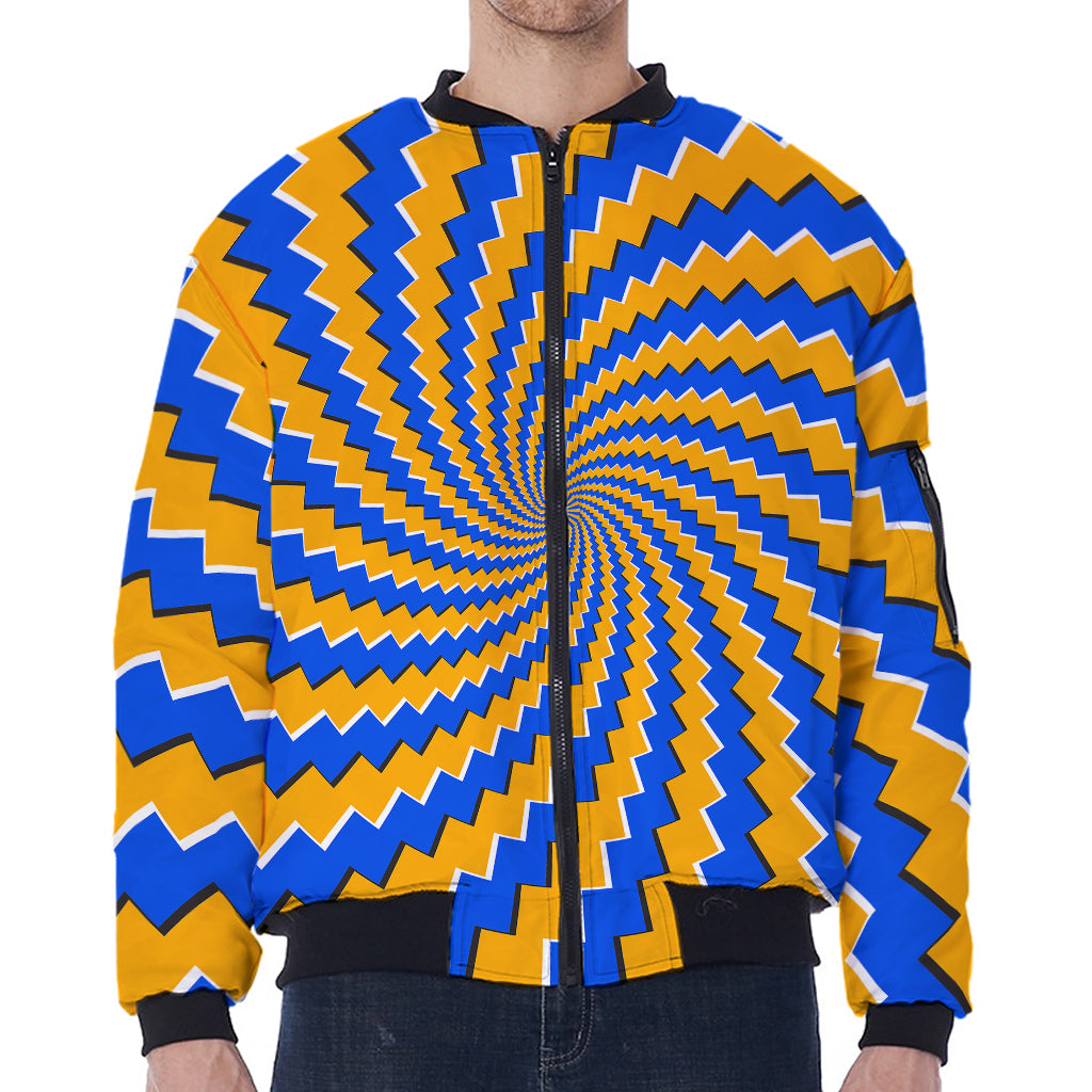 Yellow Spiral Moving Optical Illusion Zip Sleeve Bomber Jacket