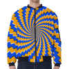 Yellow Spiral Moving Optical Illusion Zip Sleeve Bomber Jacket