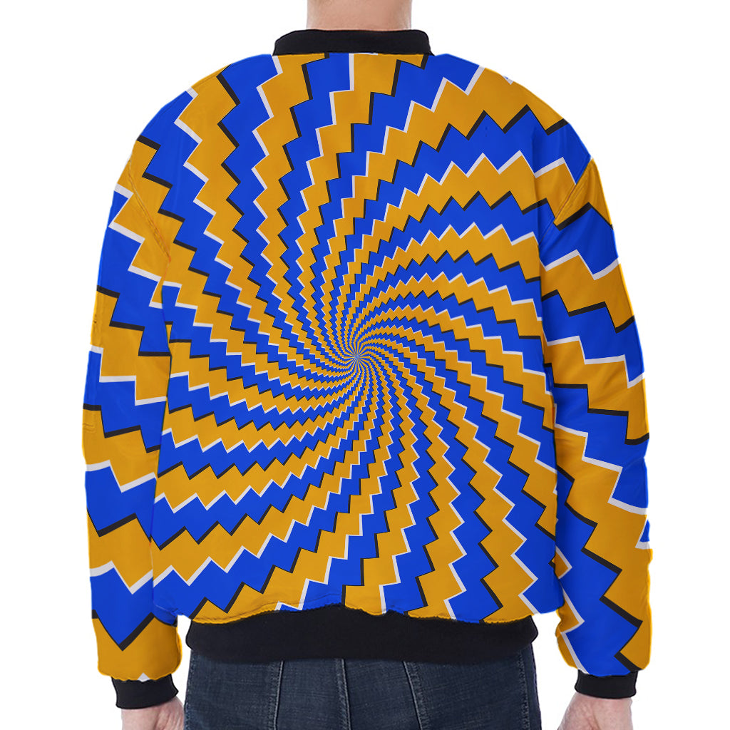 Yellow Spiral Moving Optical Illusion Zip Sleeve Bomber Jacket