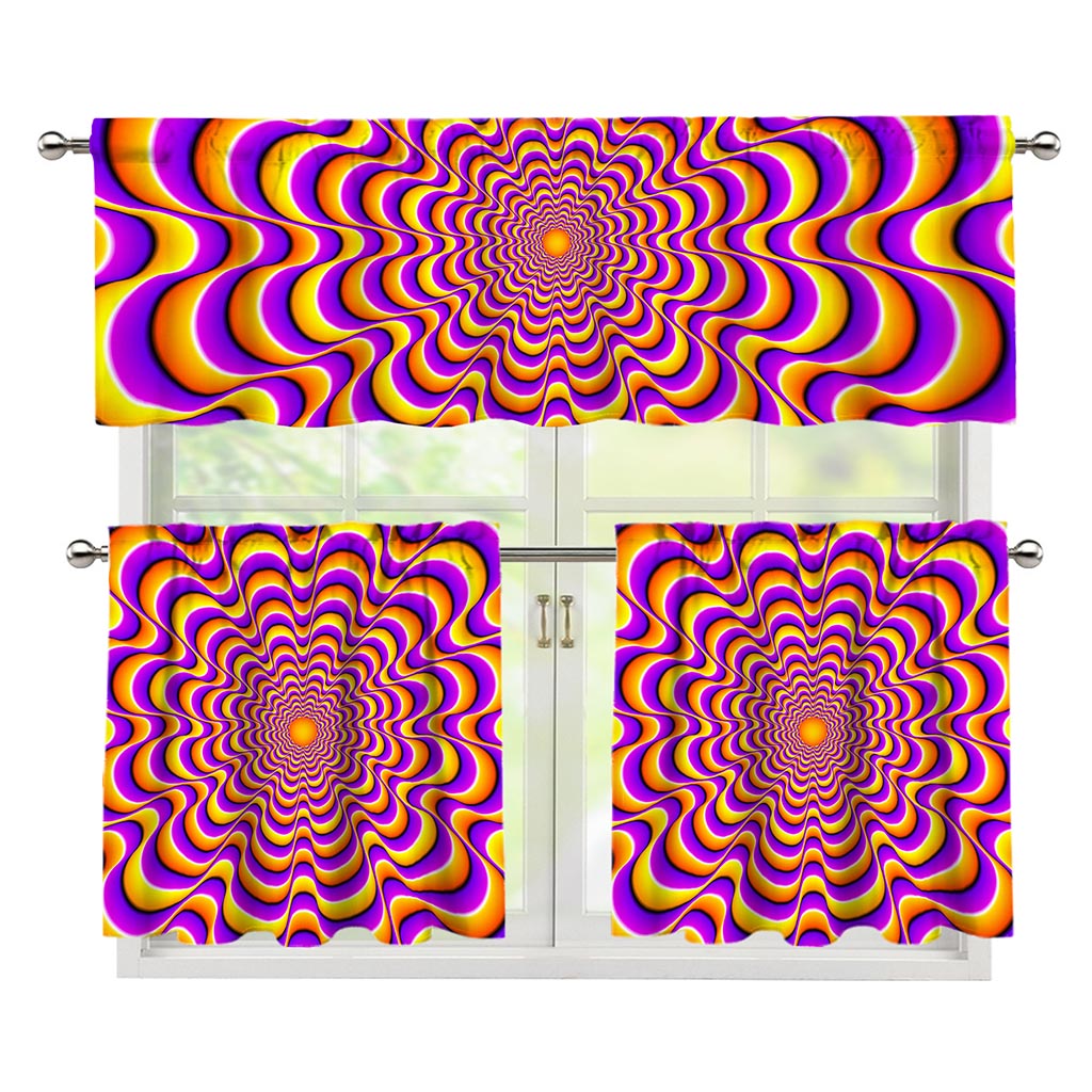 Yellow Splashing Moving Optical Illusion 3 Piece Kitchen Curtains