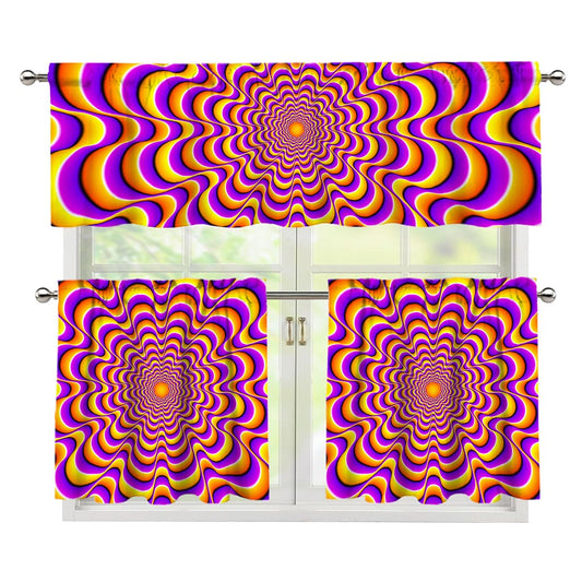 Yellow Splashing Moving Optical Illusion 3 Piece Kitchen Curtains