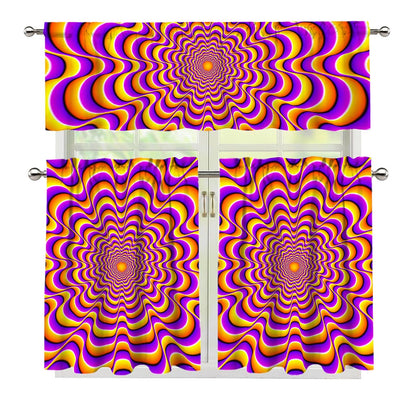 Yellow Splashing Moving Optical Illusion 3 Piece Kitchen Curtains