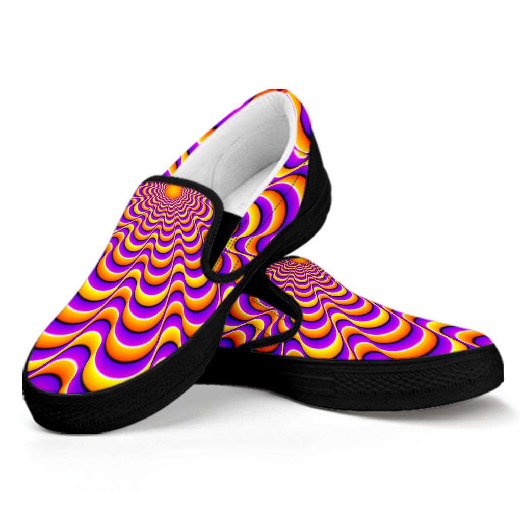 Yellow Splashing Moving Optical Illusion Black Slip On Sneakers