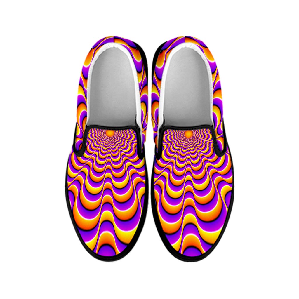 Yellow Splashing Moving Optical Illusion Black Slip On Sneakers