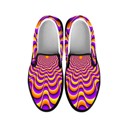 Yellow Splashing Moving Optical Illusion Black Slip On Sneakers