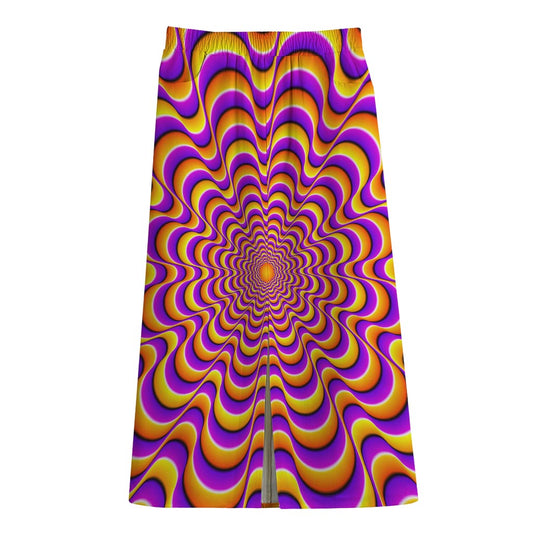 Yellow Splashing Moving Optical Illusion Cotton Front Slit Maxi Skirt