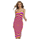 Yellow Splashing Moving Optical Illusion Cross Back Cami Dress