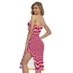 Yellow Splashing Moving Optical Illusion Cross Back Cami Dress