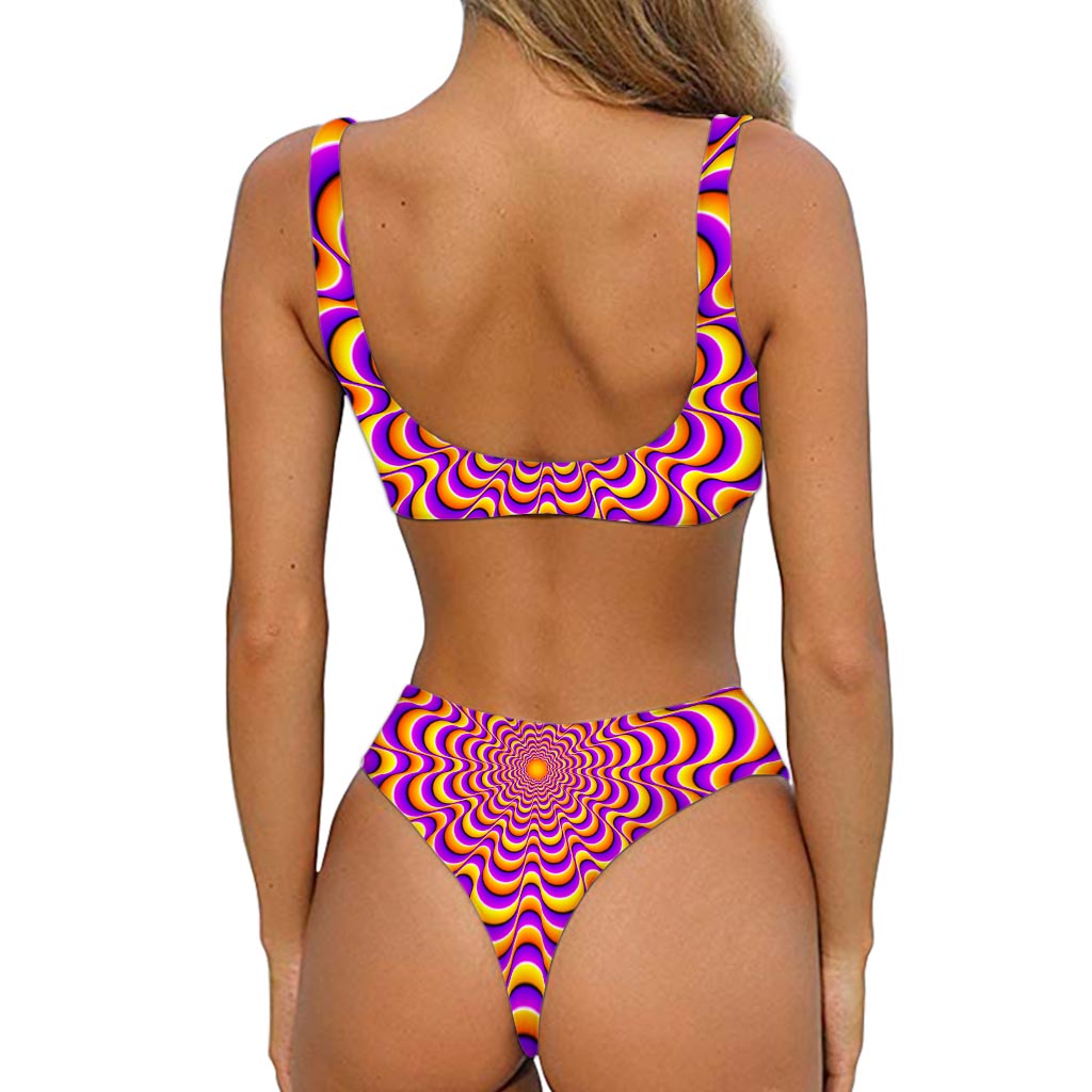 Yellow Splashing Moving Optical Illusion Front Bow Tie Bikini