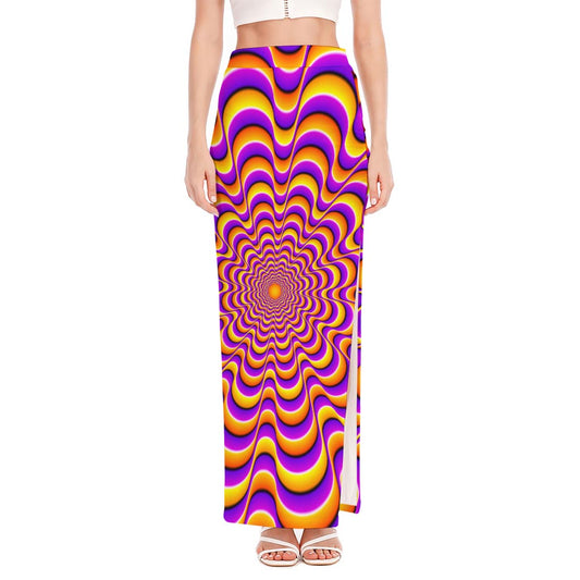 Yellow Splashing Moving Optical Illusion High Slit Maxi Skirt