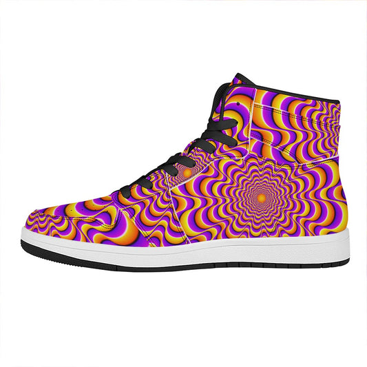 Yellow Splashing Moving Optical Illusion High Top Leather Sneakers
