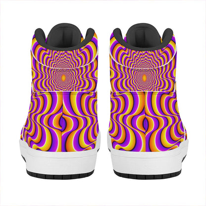 Yellow Splashing Moving Optical Illusion High Top Leather Sneakers
