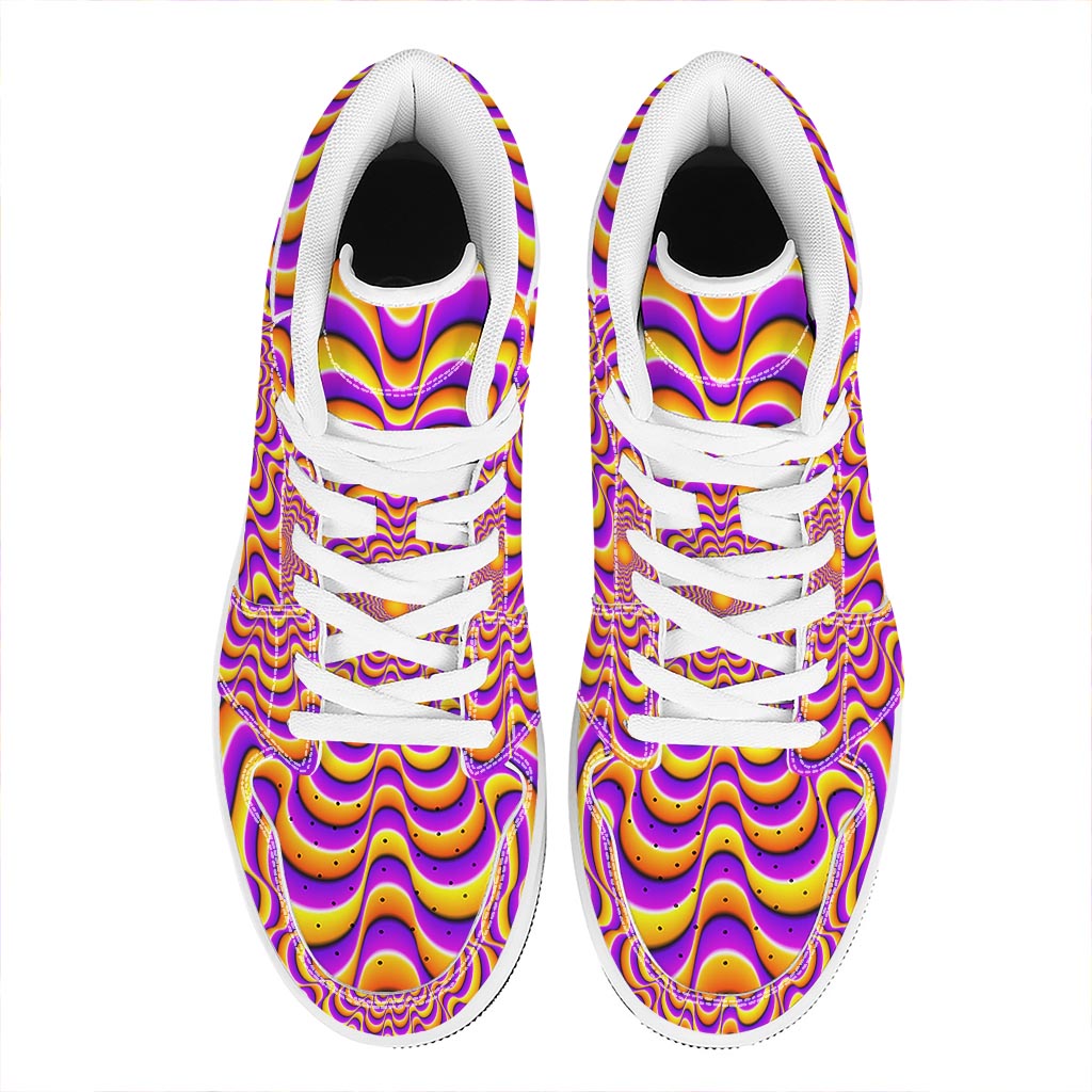 Yellow Splashing Moving Optical Illusion High Top Leather Sneakers