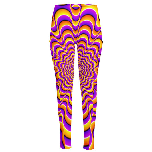 Yellow Splashing Moving Optical Illusion High-Waisted Pocket Leggings