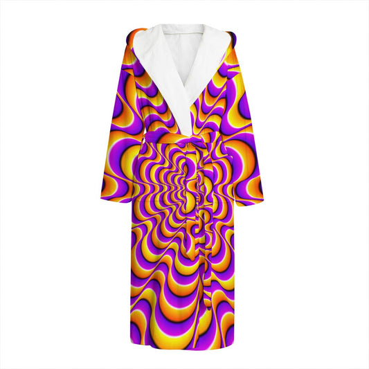 Yellow Splashing Moving Optical Illusion Hooded Bathrobe