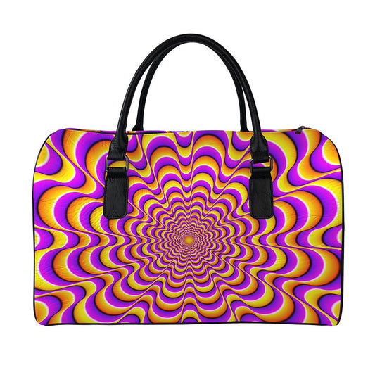 Yellow Splashing Moving Optical Illusion Leather Duffle Bag